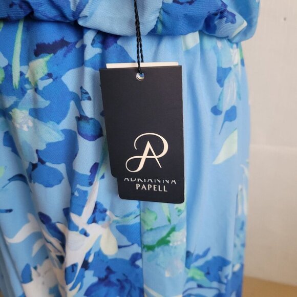 Adrianna Papell Blue Halter Tie Neck Floral Sleeveless Maxi Dress Size 16 - Picture 7 of 11